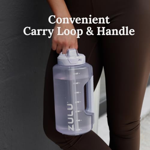 Image of Zulu Goals Half Gallon Jug with Time Marker & Handle for All Day Hydration & Silicone Straw with Locking, Leak-Proof Lid, BPA Free, 64oz