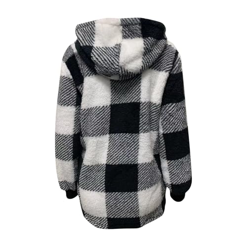 Fleece Jacket Women Sherpa Lined Plaid Flannel Hooded Jacket Oversized Zip Up Jacket with Pockets Fall Warm Coat3