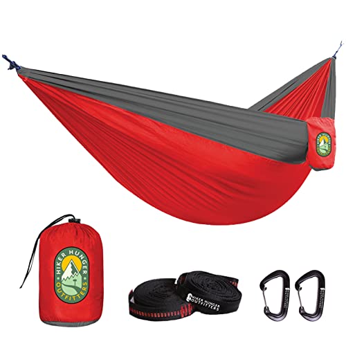 Hiker Hunger, 2 Person Hammock, Camping Hammock, Portable Hammock, Travel Hammock, Double Hammock w/Tree Straps & Carabiners, Perfect Kids Hammock