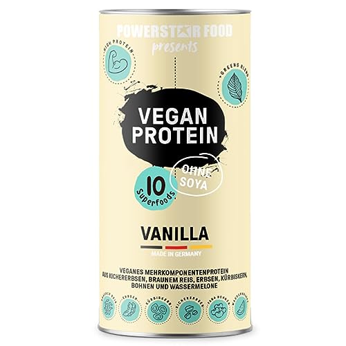 Powerstar VEGAN PROTEIN 500 g | Veganes Protein-Pulver ohne Soja | Mehrkomponenten Eiweiß-Pulver mit 10 Superfoods ergänzt | Deutsche Herstellung | Ideal zum Muskelaufbau | Vanilla