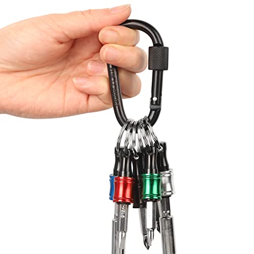 Katerk 6Pcs 1/4 Inch Hex Shank Aluminum Alloy Screwdriver Bits Holder 2 Sets, Light-Weight Quick-Change Extension Bar Keychain Drill Screw Adapter Change Portable (With Black Carabiner) #TOP5