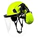 4-in-1 Industrial Chainsaw Helmet With Face Shield And Ear Muffs — Mesh & Clear Visors Included—Noise Suppression Ear Protectors Modifiable Splashplate For Forestry And Arborist Work