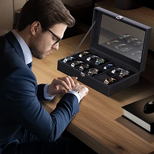 Ohuhu Watch Box, Watch Box Organizer For Men Watch Case Watch Holder - 12 Slot Watch Display Pu Leather Real Glass Lid Watch Storage Jewelry Organization For Men And Women Perfect Birthday Gifts #TOP1