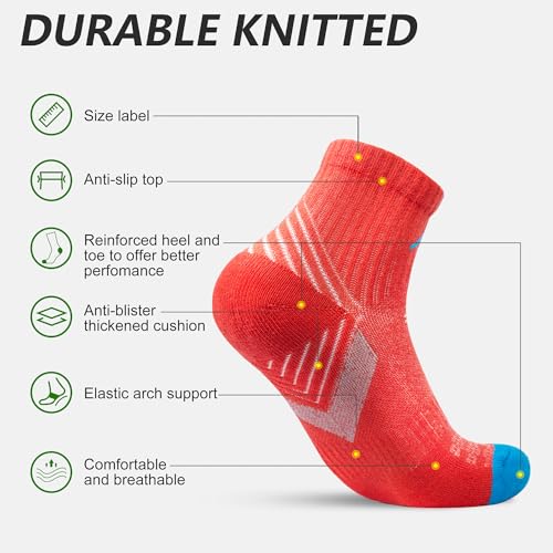 innotree Merino Wool Hiking Socks for Women Quarter Ankle Thermal Cushion Moisture Wicking Socks,5 Pairs3