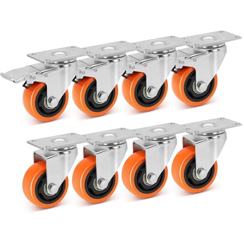 W B D WEIBIDA 75mm Ruedas para Muebles Pesados, 112KG por Unidad，4 con Doble Freno, Flexible y Duradero Ruedas Giratorias Pequeñas Poliuretano, Ruedas para carritos, Armarios, Taller, Set de 8