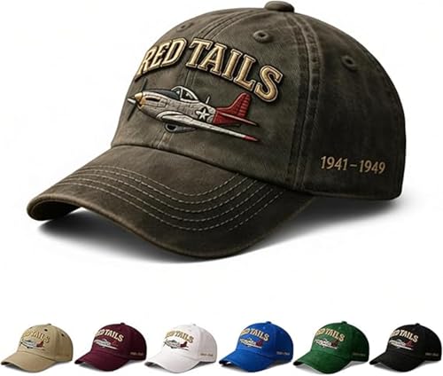 Recopilación de Gorras Bordadas favoritos de las personas. 46 Genérico Gorra de béisbol Ajustable con Bordado de Red Tails y P-51 de la Segunda Guerra Mundial (03#)