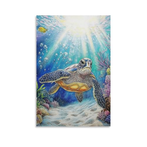 Tortue de mer murale pour habiller un mur de chambre avec une toile