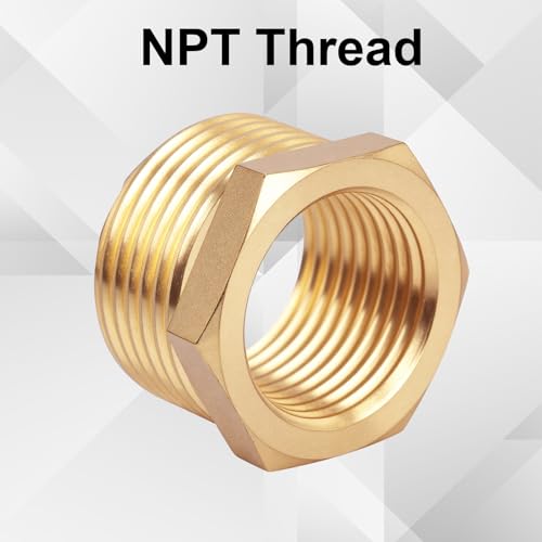 Image of lasuroa 6pcs Brass Reducer Hex Bushing, 3 /4 inch NPT Male to 1 /2 inch NPT Female Heavy Duty Threaded Pipe Fitting Reducer Adapter for Plumbing Gas Hydraulic Systems
