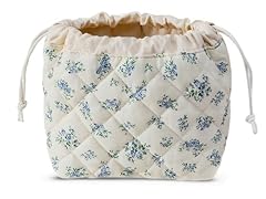KJM-Quilted Cotton Pouch with Compartment Set of 1-Blue Gourd