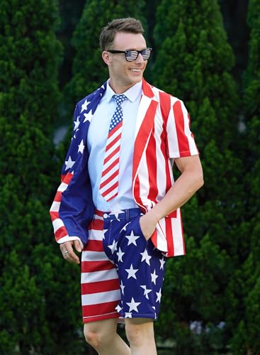 Mens Memorial Day Novelty Suit Stripes Stars Blazer Fourth of July Independence Day Pant Suit M2