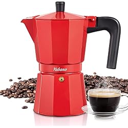 Yabano Stovetop Espresso Maker 9 Cup Italian Moka Coffee Pot | For Gas, Electric Or Ceramic Stovetop, Makes Espresso-Style Coffee, Cappuccino And Latte Base, Red Finish