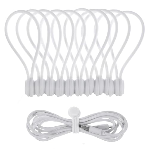 Lusofie 10 Piezas Bridas para Cables Sujetacables Mmagnéticos Organizador de Clips de Cables de Silicona Sujetacables Reutilizables de Cables USB para Oficina Escuela Hogar (Largo, Blanco)