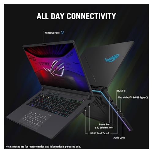 Image of ASUS ROG Strix G16 Gaming Laptop, Intel Ultra 9-275HX, 32 GB DDR5 RAM, 2 TB PCIe SSD, 16 inch 2.5K (2560x1600) Display, Nvidia G-Force RTX 5080, RGB Backlit Chiclet Keyboard, W11 Pro, Eclipse Gray