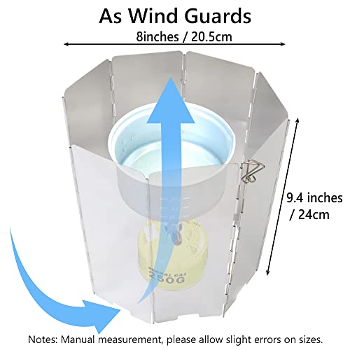 Japard Windscreen For Camping Stove, 8 Plates Aluminum Camping Stove Windshield With Carrying Bag 8Oz Lightweight Portable Camp Stove Wind Screen Outdoor Cooker Burner, Wind Guard For Camp Stove #TOP3