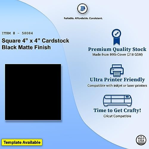 Black Square Cardstock 4" x 4" 80lb Cover (218gsm) Matte - 100 Sheets image 4