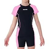 MIENOE Girls' Swimsuit Two Piece Kid Swimsuit Girls Water Sport Shorts Swimsuit UPF 50+ Sun Protecti