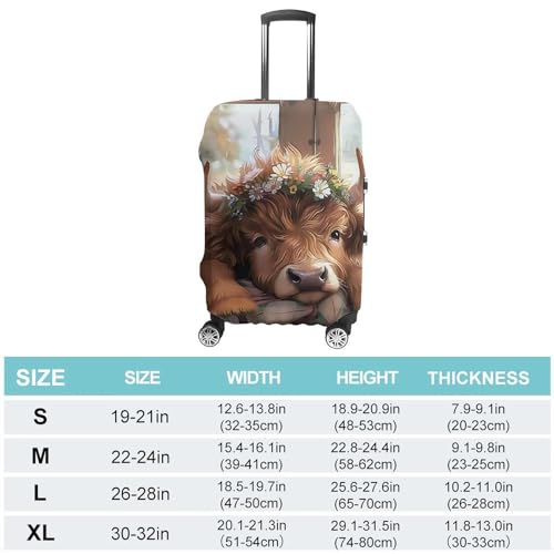 Highland Cow Floral Cute Travel Suitcase Protector Luggage Cover Protective Washable Anti-scratch Baggage Cover2