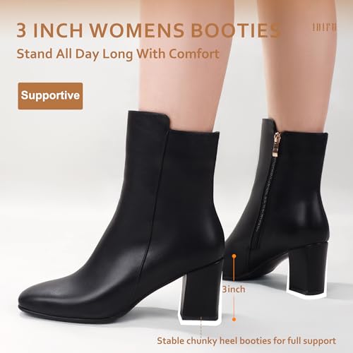IDIFU Women's Ada Fashion Square Toe Ankle Boots Low Block Heel Short Boots Side Zipper Booties Shoes- Half Size Larger 6