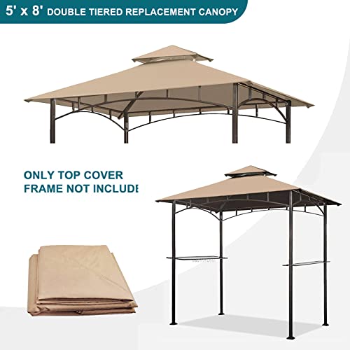 Grill Gazebo Replacement Canopy Top - Wonwon 5x8 Gazebo Roof Double Tiered Outdoor BBQ Roof Cover Grill Shelter Only Fit for Model L-GG001PST-F (Beige) - Thumbnail 4