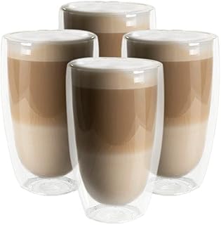 AMEDY'S Set Of 4 Insulated Double Wall Glasses – Durable 16 Oz (450 ml) Coffee Glasses | Tea Cups | Latte Glasses | Double...