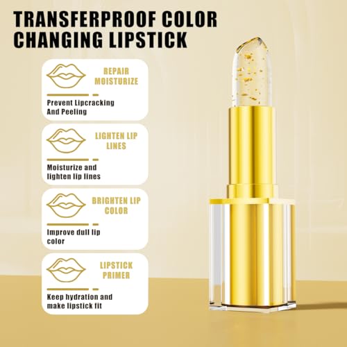 QIC Transferproof Color Changing Lipstick,Color Changing Lipstick for Women Girls,Temperature Change Moisturizer,Waterproof Moisturizer Lip Balm(Gold Foil)