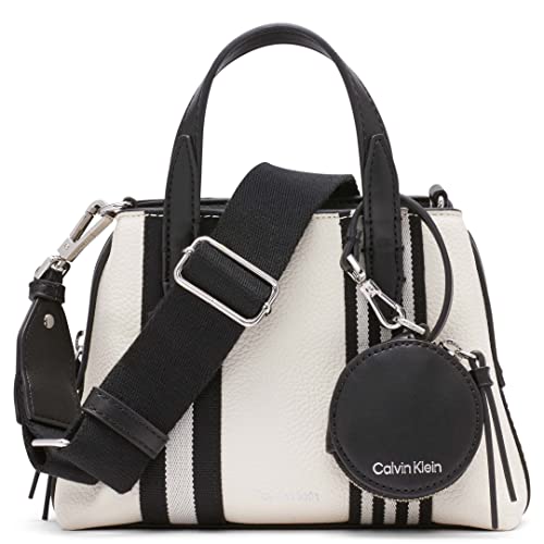 Calvin Klein Millie 2 in 1 Triple Compartment Mini Satchel Crossbody, Cherub White/Black, One Size, Contempora