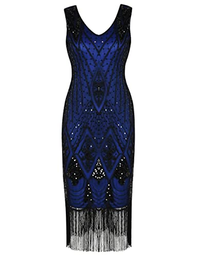 PrettyGuide Women 1920s Gatsby Cocktail Sequin Art Deco Flapper Dress XL Blue