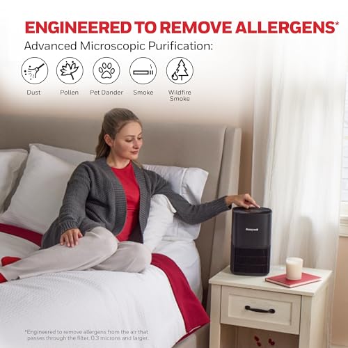 Image of Honeywell Allergen Plus Compact Small Room HEPA Air Purifiers for Home, Up to 530 Ft Coverage, 3-in-1 Filter, Pet Dander, Smoke & Odor Reducer Air Quality Sensor with Auto Mode, Black, HPA125B