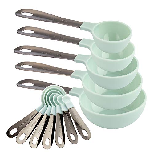 Country Kitchen 12 PC Measuring Cups Set and Measuring Spoon Set  Gunmetal Stainless Steel Handles  Nesting Kitchen Measuring Set  Liquid Measuring Cup Set  Dry Measuring Cup Set Mint Green