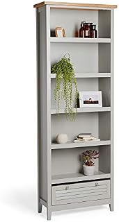 VonHaus Grey & Ash Wood Veneer Bookcase - Free Standing Pine 5 Tier Bookshelf & Shelving Unit With Drawer & Anti Tip Screws  Modern Soft Light Grey Bookstand Shelf for Lounge & Living Room