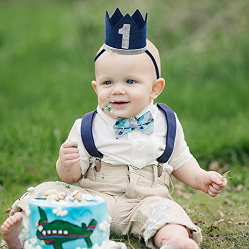 Maticr Classic Felt 1St Birthday Crown Hat Baby Boy Number 1 Headbands Prince Princess Cake Smash Photo Prop (Navy Blue, Medium) #TOP5