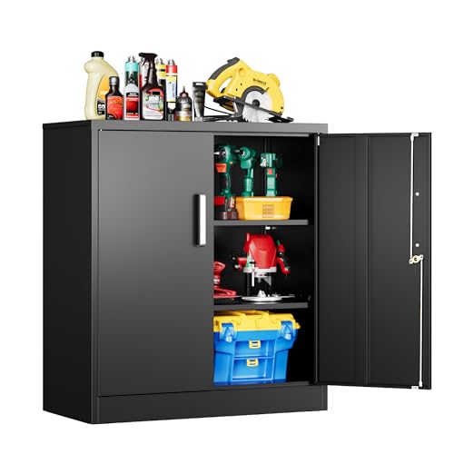 Image of Tivostaral Metal Garage Storage Cabinet with Doors and Adjustable Shelves, 35.4" Locker Organizer Steel Garage Cabinets, Lockable File Cabinet for Home, Office, Warehouse, Tools