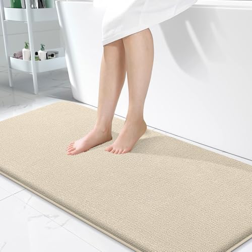 Image of OLANLY Thick Memory Foam Bathroom Runner Rugs 47x24, Extra Soft Absorbent Long Bath Rug, Quick Dry Bath Mats, Non-Slip, Machine Washable Mat for Bathroom, Tub and Shower, Home Decor Accessories, Sand