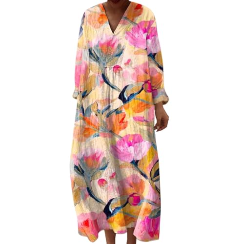 Generisch Angebote Sale, Strandkleid Lang, Strandkleid Lang Maxikleider V Ausschnitt Sommerkleider Leicht Und Luftig Boho Kleid Elegante Midikleid...