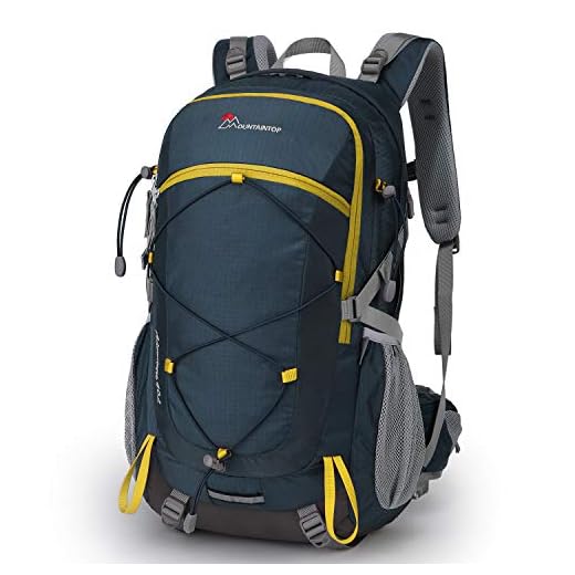 MOUNTAINTOP Mochilas Senderismo 40 litros, Portátil Mochila Trekking Impermeable, Mochilas de Montaña Hombre Mujer para Viajes Acampadas al Aire Libre (Azul Amarillo)