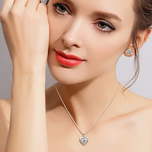 Jösva Silver Jewellery Sets for Women, 925 Sterling Silver Heart Pendant Necklace & Small Clover Stud Earrings & Bracelet with 5A Cubic Zirconia, Gift for Valentine's Day/Mother's Day/Christmas