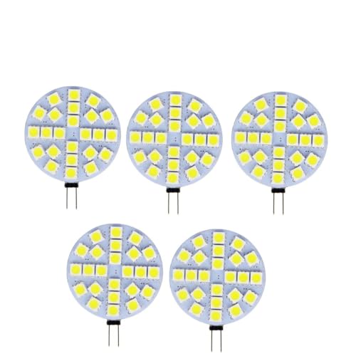 1fortunate lights, 5PCS Mini G4 LED Bulbs DC 12V 5050 SMD 1.2W 2.4W 5W 120 Degree bi-pin Cold Warm White Halogen Replacement Lamp(Cold White,5W)
