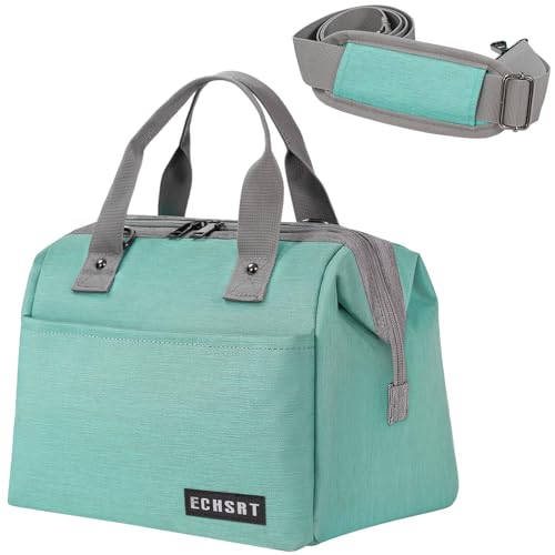 ECHSRT Insulated Lunch Bag Women/Men, 10L Reusable Lunch Tote Bag with Adjustable Shoulder Strap, Leakproof Cooler for Work Office - Wide Open Lunchbox Green