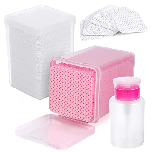 400 pieces nail cotton pads1 pull-down pump dispenser bottlesuper absorbent soft non-woven eyelash glue wipesnail polish dehumidifier for eyelash extension products and nail oil bottlepink white