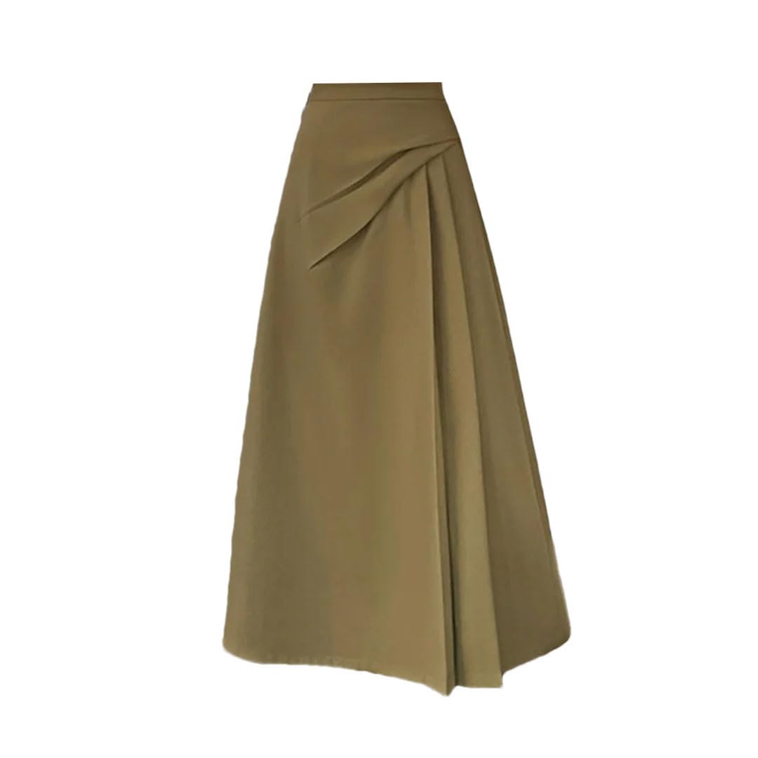 Womens High Waist Solid Pleated Elegant Office Lady Casual A-Line Skirts