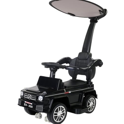 MORLU乗用玩 具手押し背もたれ ステップ 転倒防止ストッパー収納 多機能足けり 押し車 子供用玩具 1〜6歳 男の子と女の子 りもの 軽量タイプ屋外、遊び (ブラック,スクーター + ハンドル + オーニング)