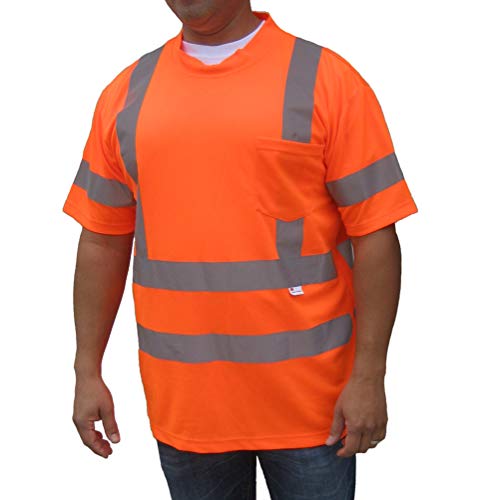 3C Products Ansi Class 3 Pocket Safety T-Shirt 3m Reflective (4XL) Orange