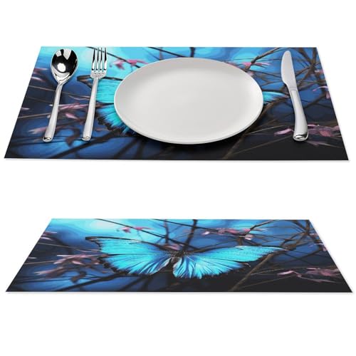 Set de table PVC papillon bleu et bambou résistant chaleur
