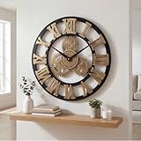 Heaven4you Premium Large Roman Numeral Wooden Wall Clock Indoor Round, Brushed Finish for Living Room Kitchen Bar Office – Silent – Ready to Hang with Hook & Instructions for Hands 60cm/23.6inch