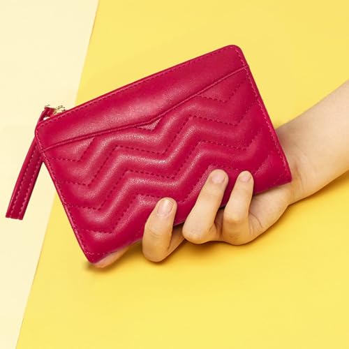 Genuine Leather Wallet for Women, Small Zipper Wristlet Purse with Magnetic Snap, Compact Card Holder for Travel & Daily Use (5.9x3.93x0.78in)