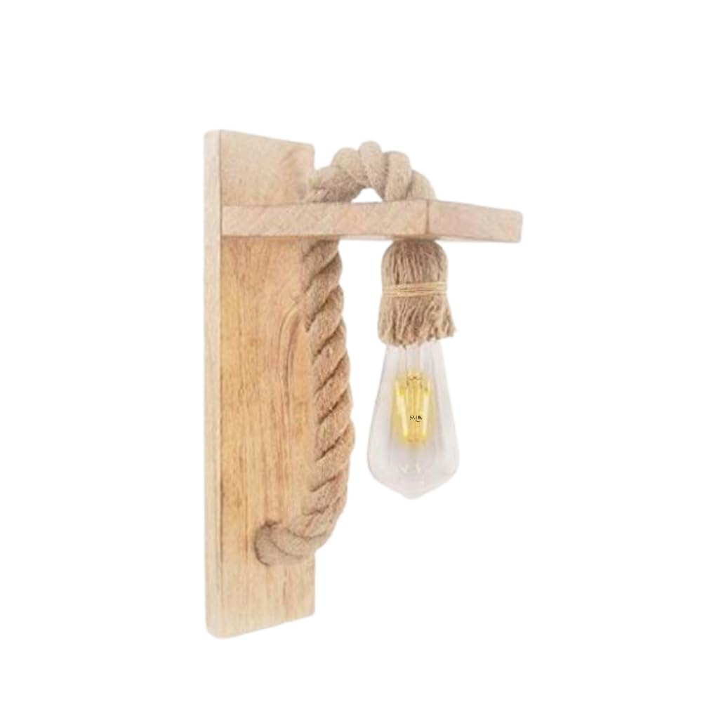 SVDK 12-Watts Mounted Vintage Rustic Rope Jute Hanging Pendant Ceiling Light Lamp Scones for Home Decoration (Pack of 1, Beige - Bulb Not Included)-image-3