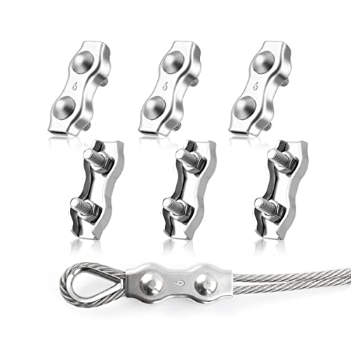 LYCXAMES M6 Duplex Morsetto, 6 Pezzi Morsetto per Cavo Metallico, Acciaio Inossidabile 304 Morsetto per Cavi, 6mm Cavo Metallico Cavo d'Acciaio Stendibiancheria Tenda da Sole Fissaggio