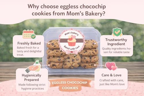 Image of MOM'S BAKERY Homemade Crunchy Chocochip Eggless Cookies - 200gm Soft, Chewy Hygienic & Freshly Baked Snack Treats- Ideal for Gifting | Perfect for Biscuit Lovers | No Egg, Healthy & High Fiber for Anytime Cravings for Tea Time