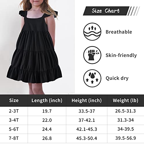 Kimoda Toddler Girl Sundress 3T 4T Black Sleeveless Dresses Casual Ruffle Sleeve Swing Holiday Dress Ruffle Sleeve Frocks For Playwear #TOP6