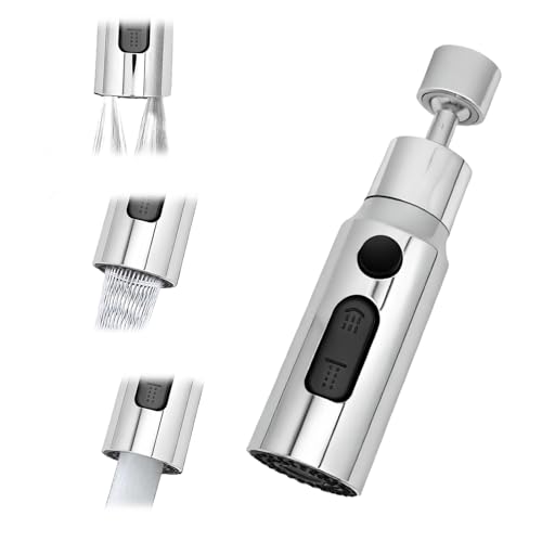 Douchette Evier Cuisine Robinet 360 Degres, Aérateur de Robinet 3 Modes Embout Robinet Cuisine avec Aerateur, Mitigeur Evier Cuisine Tete de Robinet Rotative, Adaptateur Robinet Universal Orientable